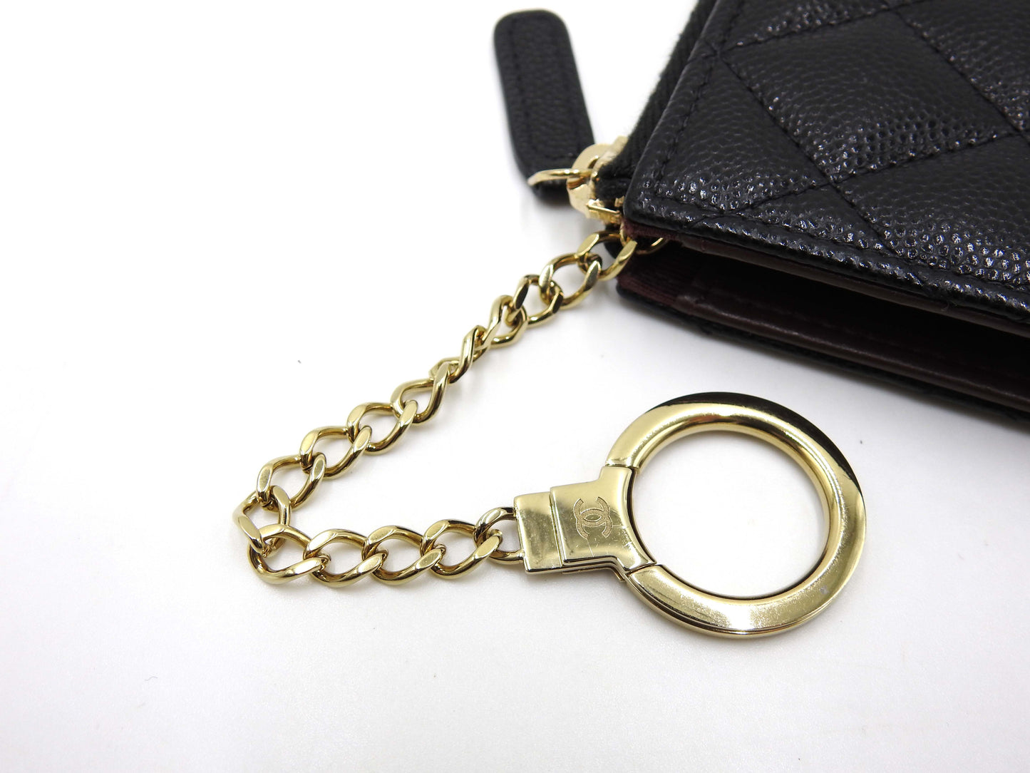 Chanel CC Matelasse Zipped Coin Purse Key Holder Caviarskin Black AP0221