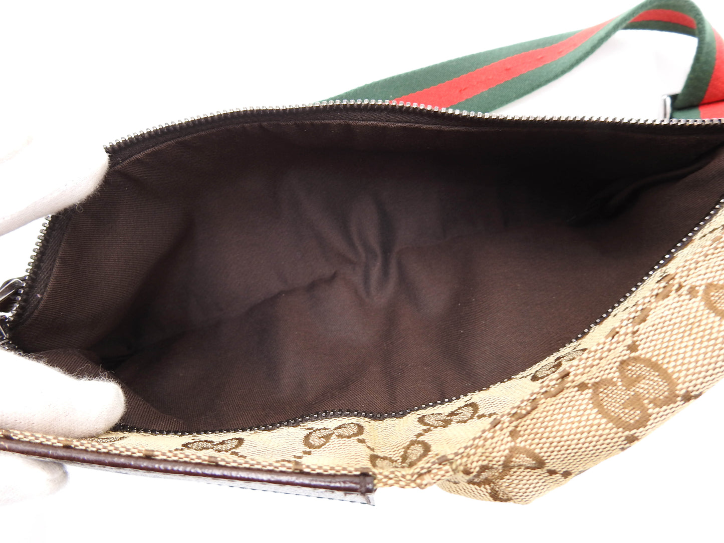 GUCCI GG Canvas Web Waist Body Belt Bag Leather Beige Brown 28566