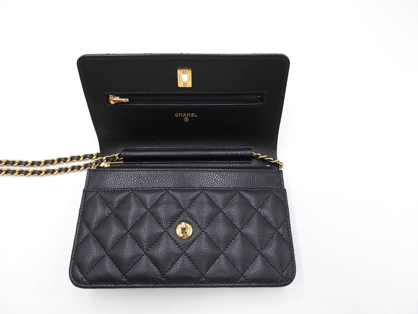 CHANEL CC Turn Lock Wallet on Chain Shoulder Bag Caviarskin Black AP3622