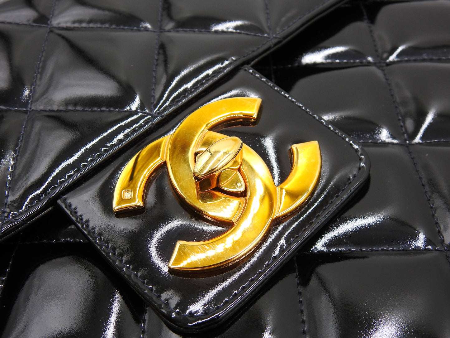 CHANEL CC Matelasse Briefcase Business Bag Enamel Patent Leather Black