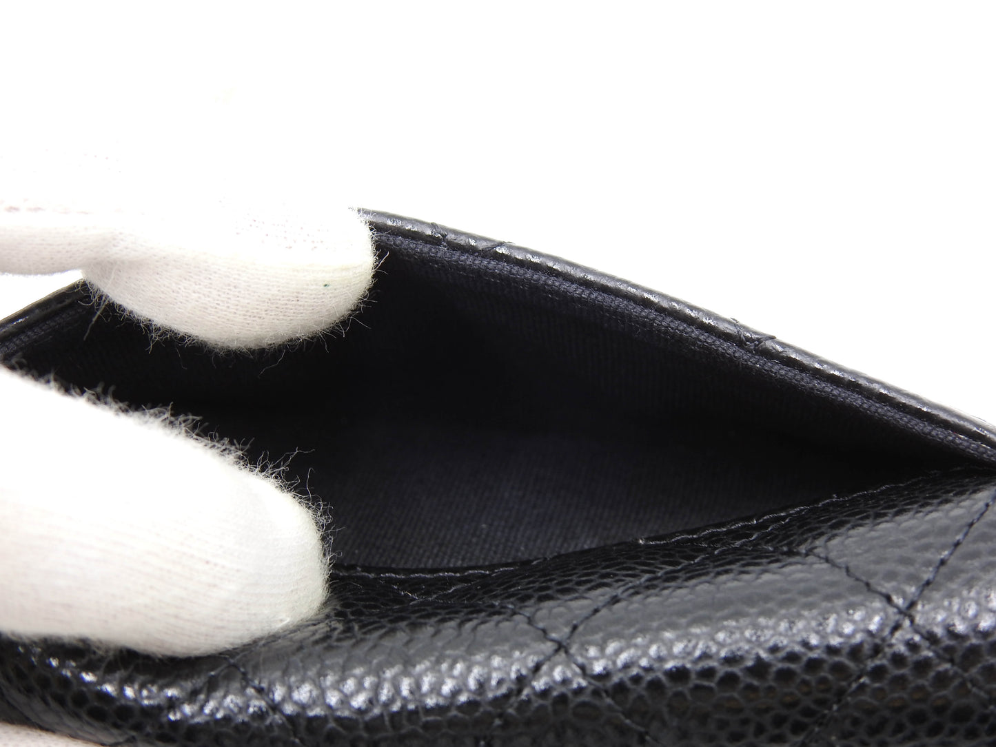 CHANEL CC Matelasse Card Case Holder Caviarskin Black Gold AP0214