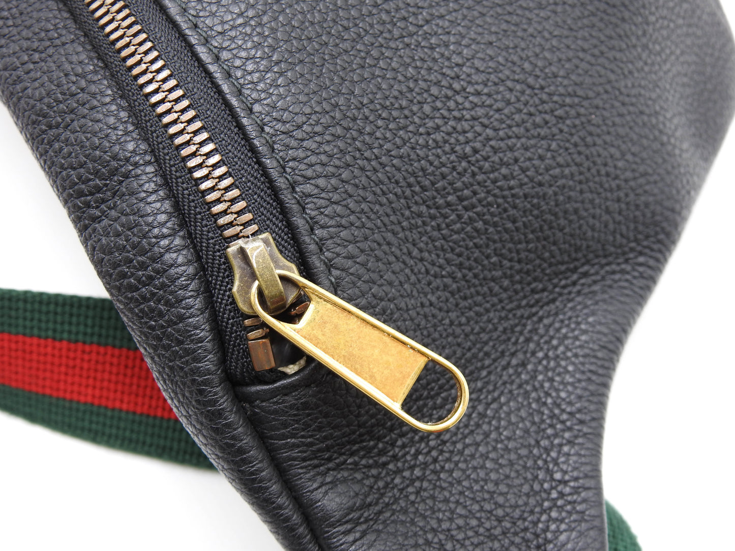 GUCCI Logo Print Web Sherry Waist Body Belt Bag Leather Black 530412