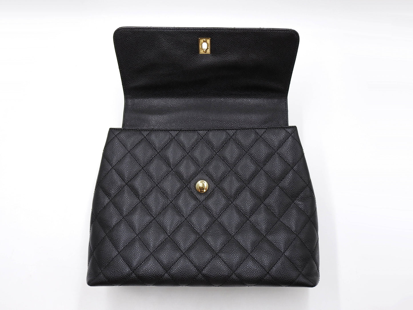 CHANEL CC Matelasse Kelly Top Handle Bag Caviarskin Leather Black A12397