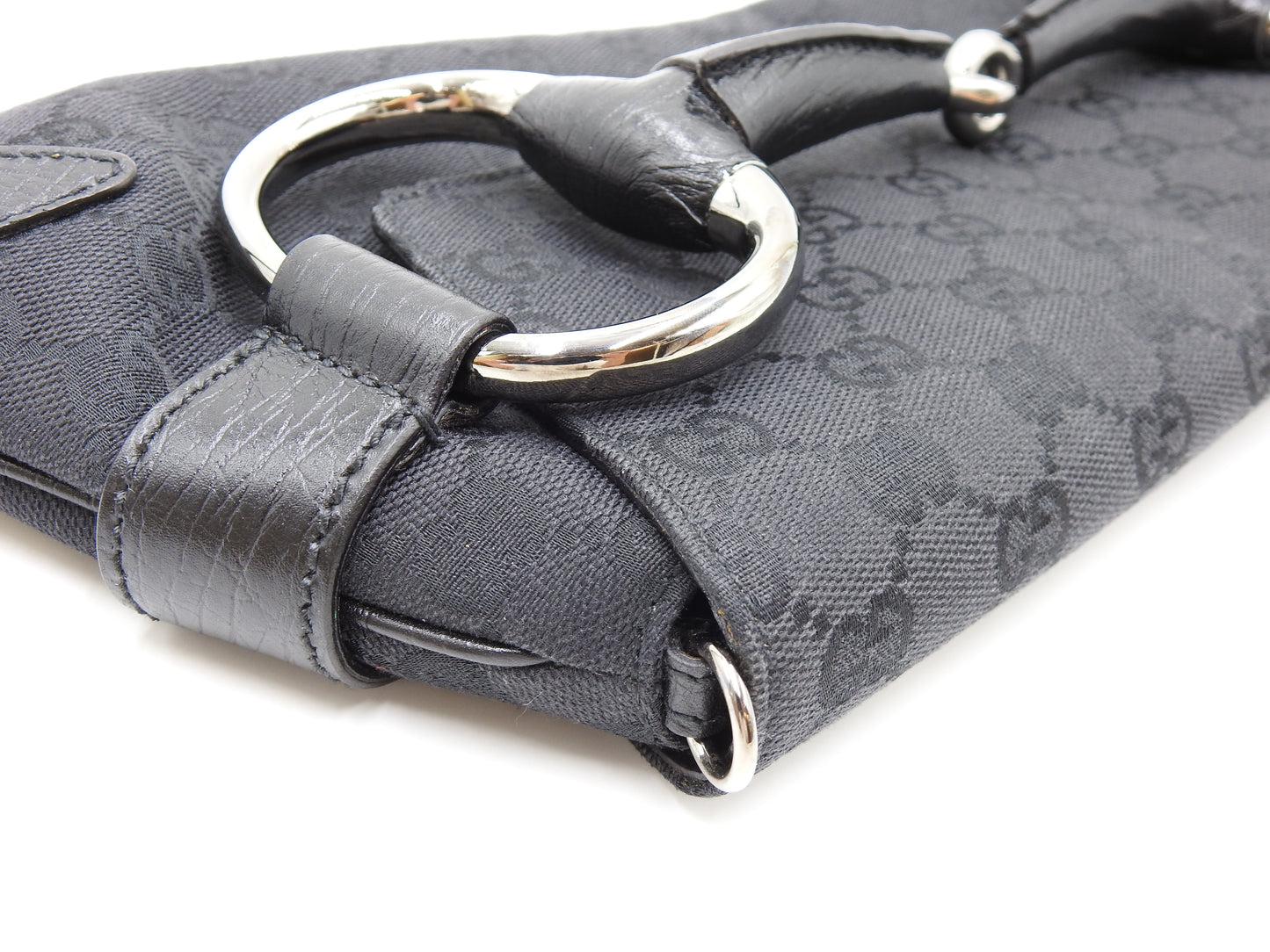 GUCCI GG Canvas Horsebit 2way Chain Clutch Hand Bag Leather Black 120134