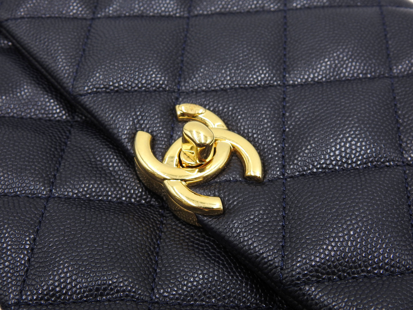 CHANEL Coco First Matelasse Flap Chain Shoulder Bag Caviarskin Navy AS3580