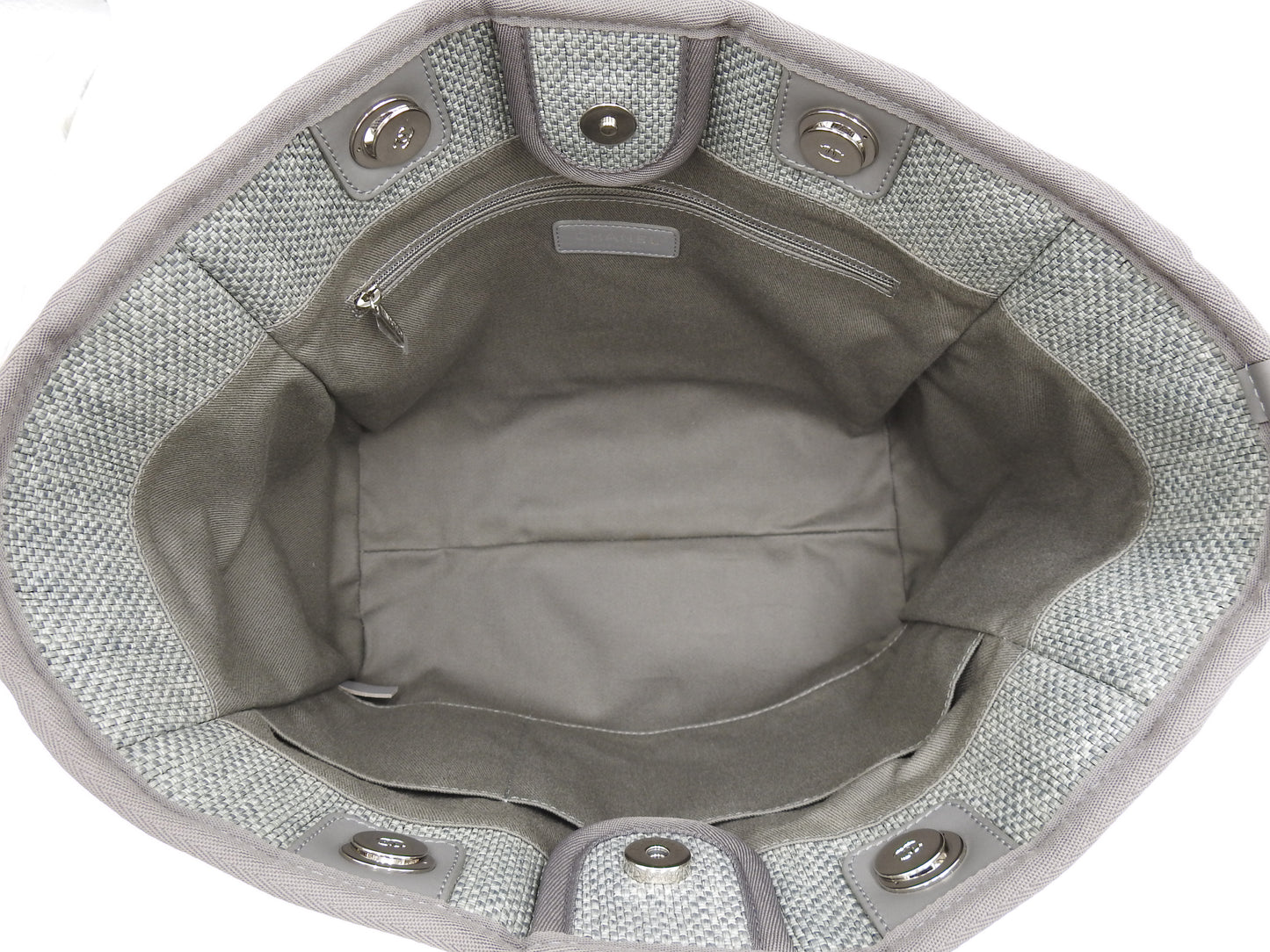 CHANEL Deauville MM Tote Bag Shoulder Bag Straw Canvas Gray Silver A67001