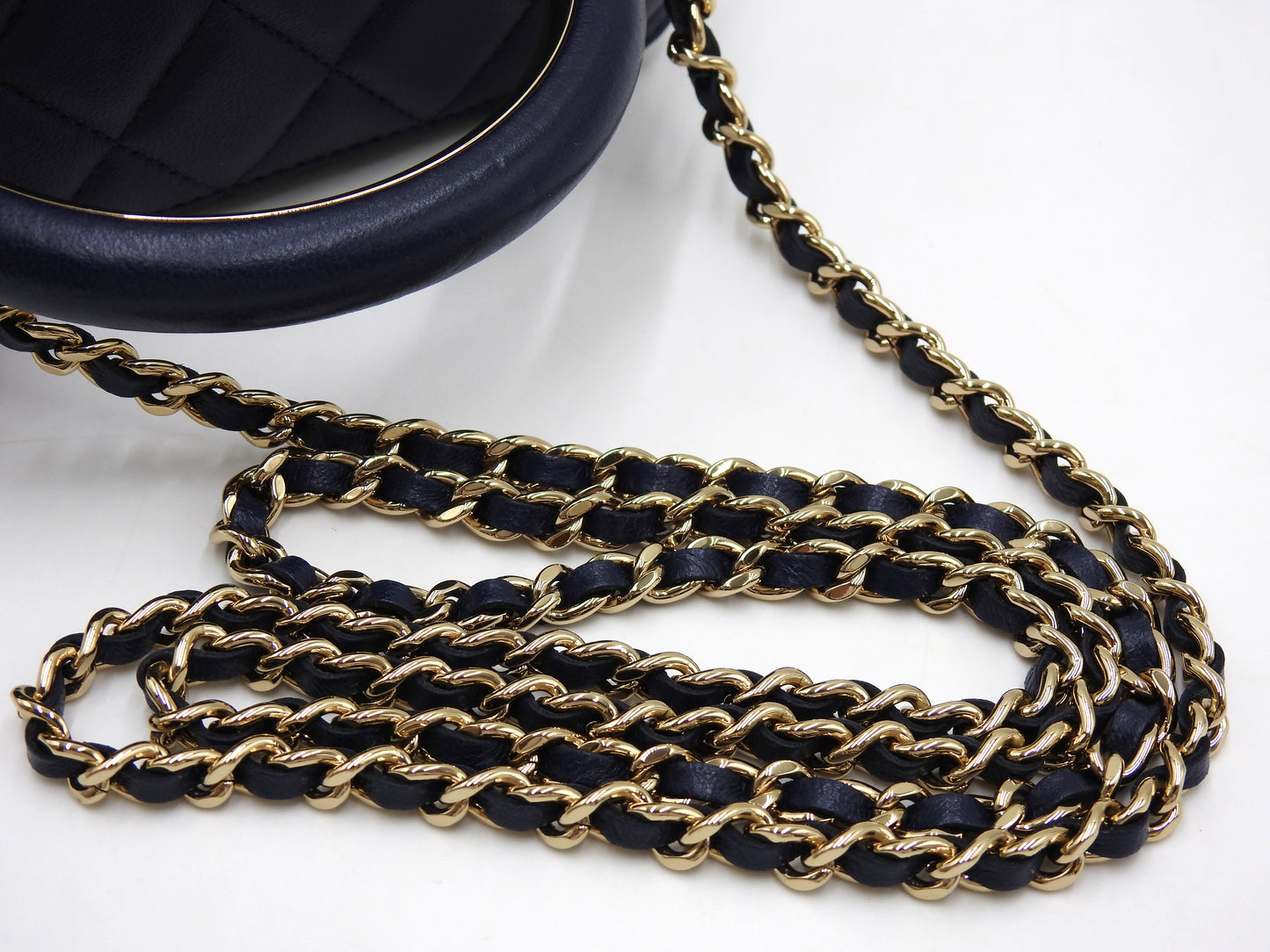 CHANEL CC Matelasse Top Handle 2way Chain Vanity Bag Lambskin Navy Gold