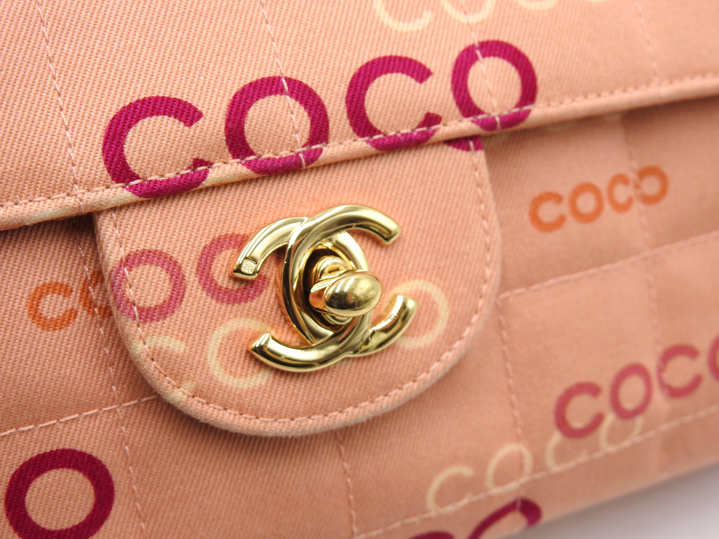 CHANEL COCO Chocolate Bar Chain Shoulder Bag Canvas Pink Gold A15316