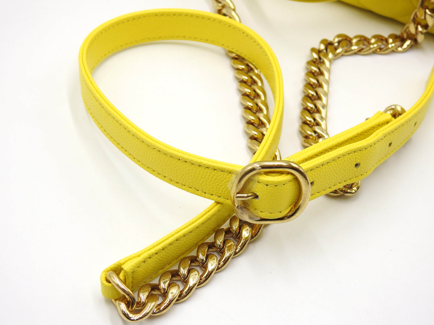 CHANEL CC Matelasse Top Handle Chain Shoulder Bag Caviarskin Yellow AS3729