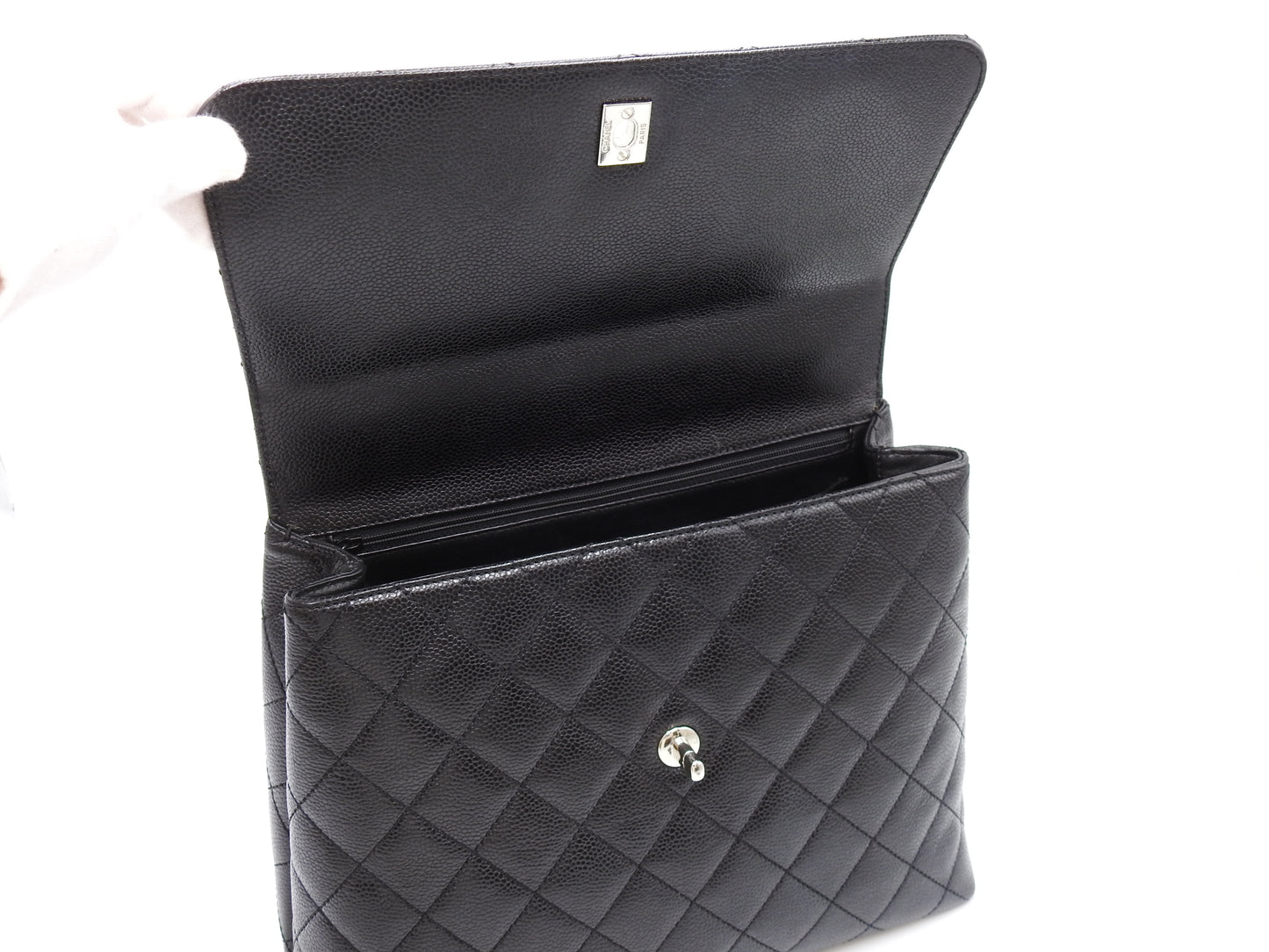CHANEL CC Matelasse Kelly Top Handle Bag Caviarskin Leather Black A12397