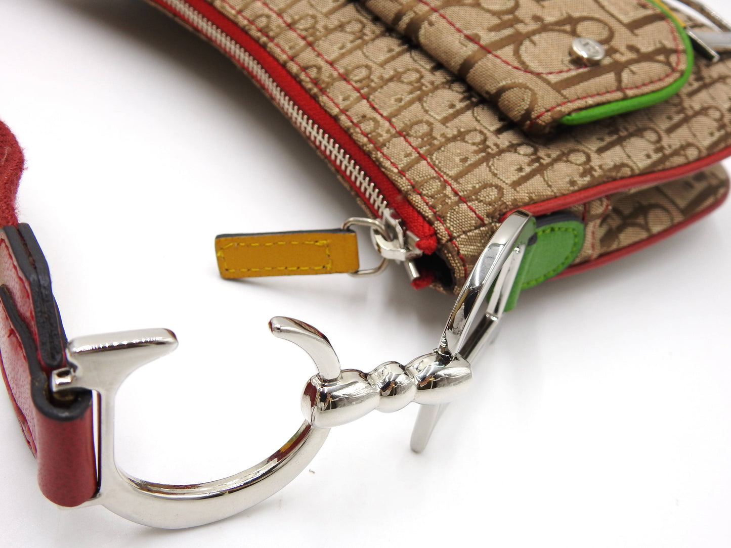 Christian Dior Trotter Rasta Saddle Crossbody Shoulder Bag Canvas Beige