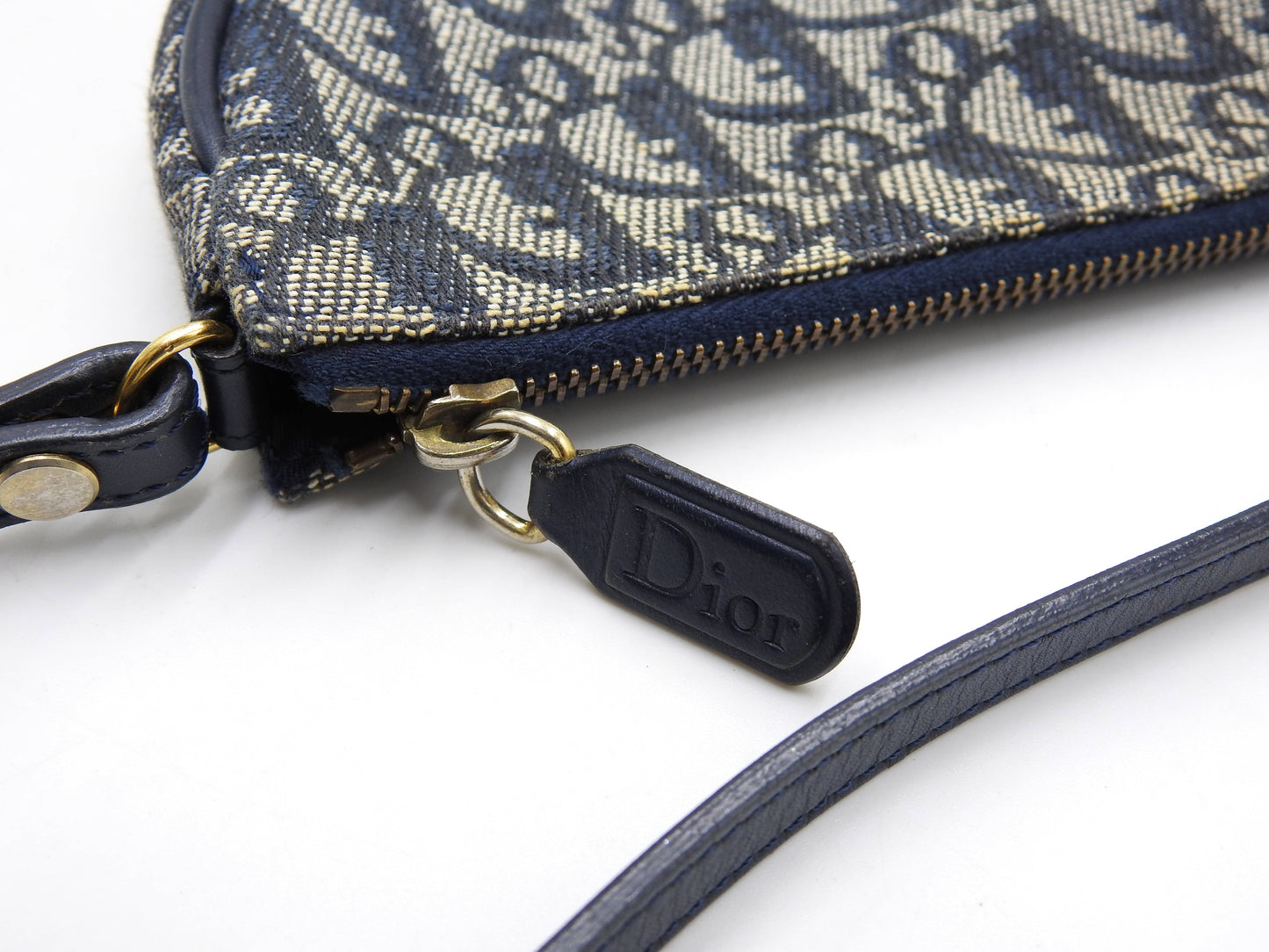 Christian Dior Trotter Saddle Pouch Shoulder Hand Bag Canvas Leather Navy