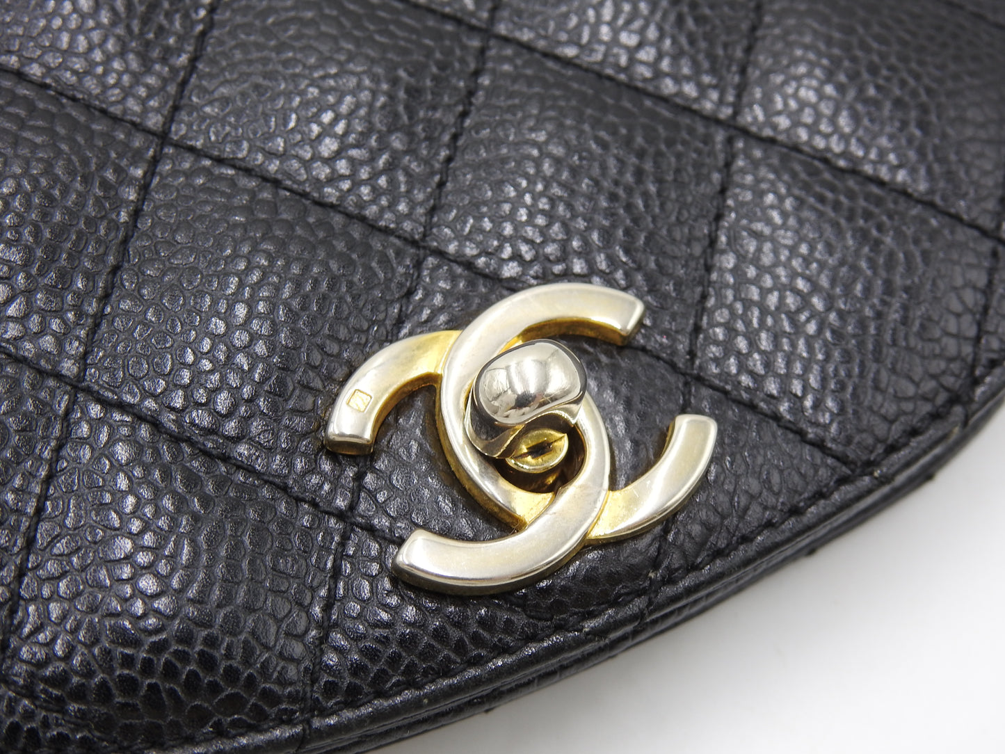 CHANEL CC Matelasse Waist Belt Bag Caviarskin Leather Black Gold Hardware