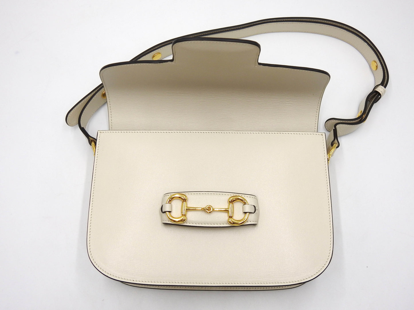 GUCCI Horsebit 1955 Shoulder Bag Leather White Gold Hardware 602204