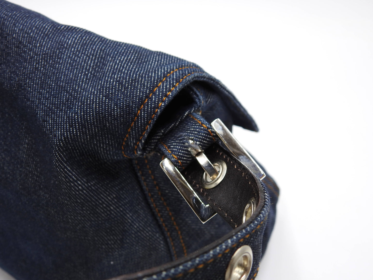 FENDI Mamma Baguette Shoulder Hand Bag Denim Navy Silver Hardware