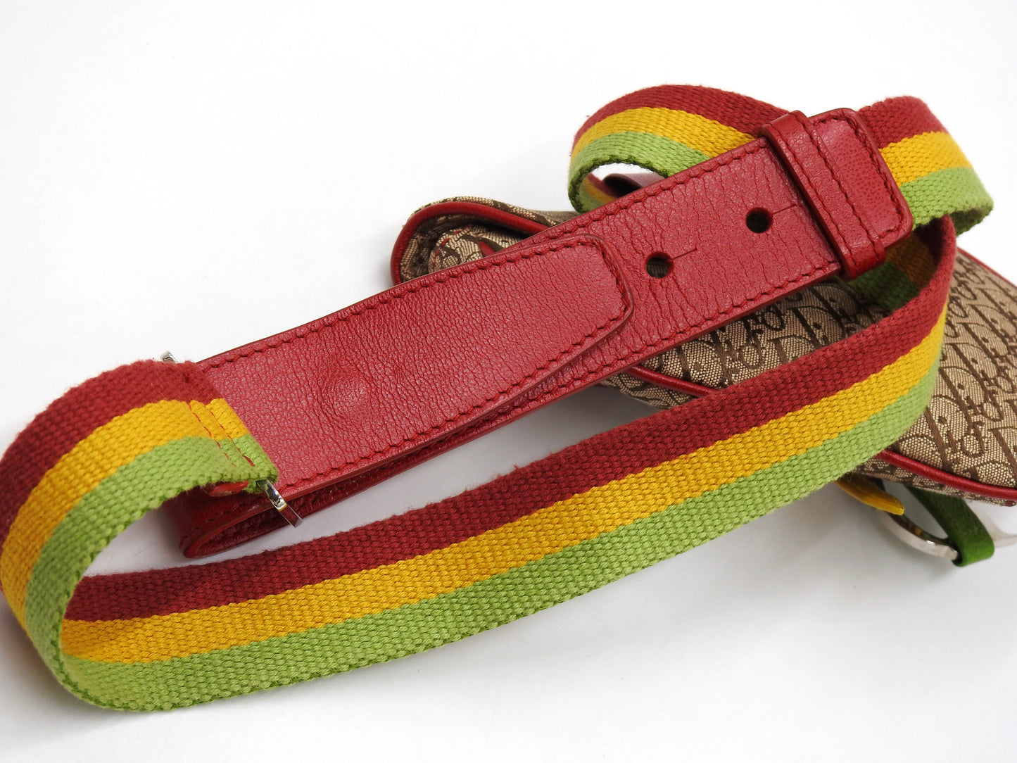 Christian Dior Rasta Trotter Saddle Belt Body Waist Bag Beige Multicolor