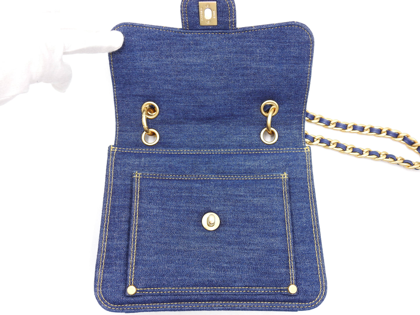 CHANEL Matelasse Double You Flap 2way Chain Shoulder Hand Bag Denim AS4051