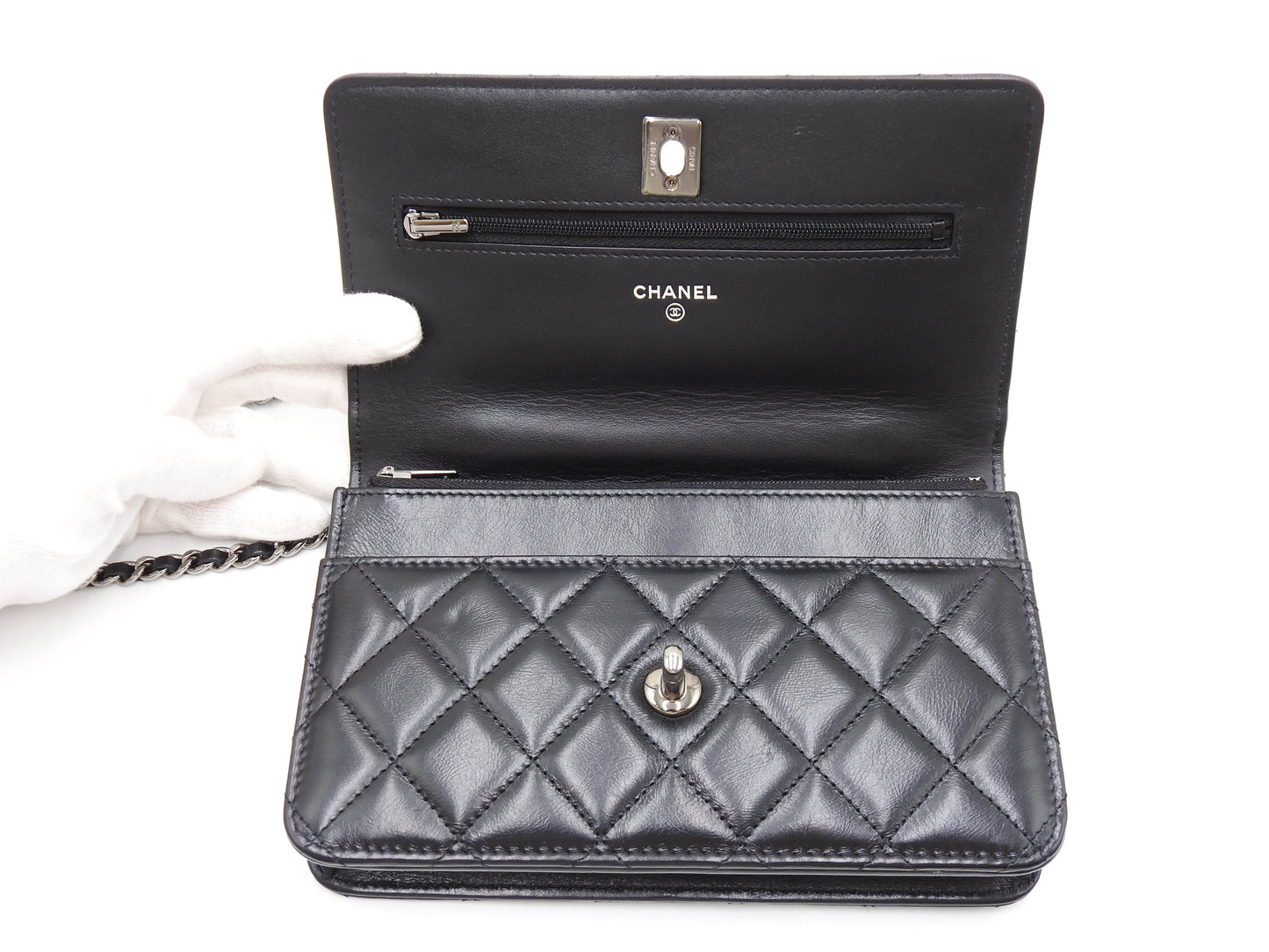 CHANEL CC Matelasse Wallet On Chain Shoulder Bag Crumple Calfskin AP3645