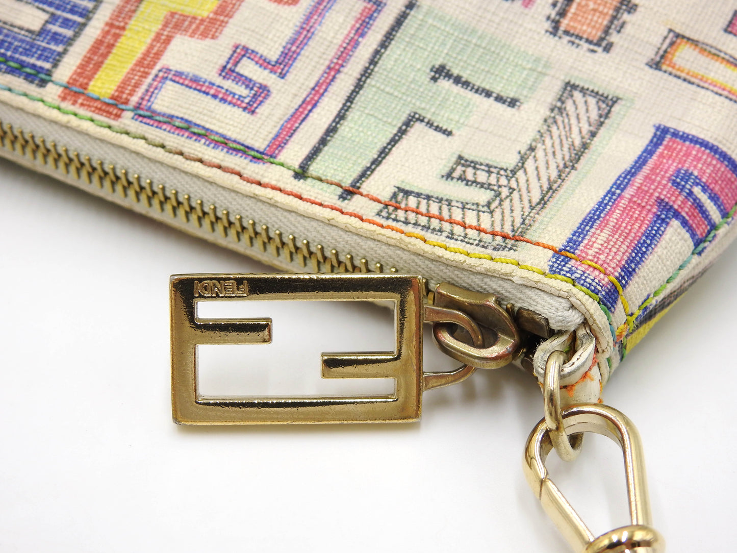 FENDI Zucca Chain Bag Pochette Accessories Pouch PVC White 8BR592