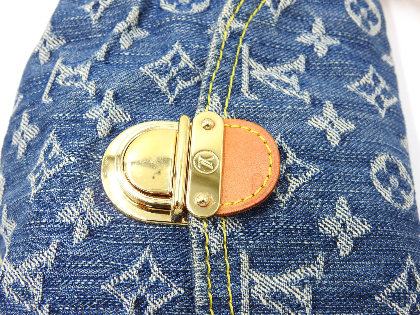LOUIS VUITTON Mini Pleaty Monogram Denim Shoulder Hand Bag Blue M95050