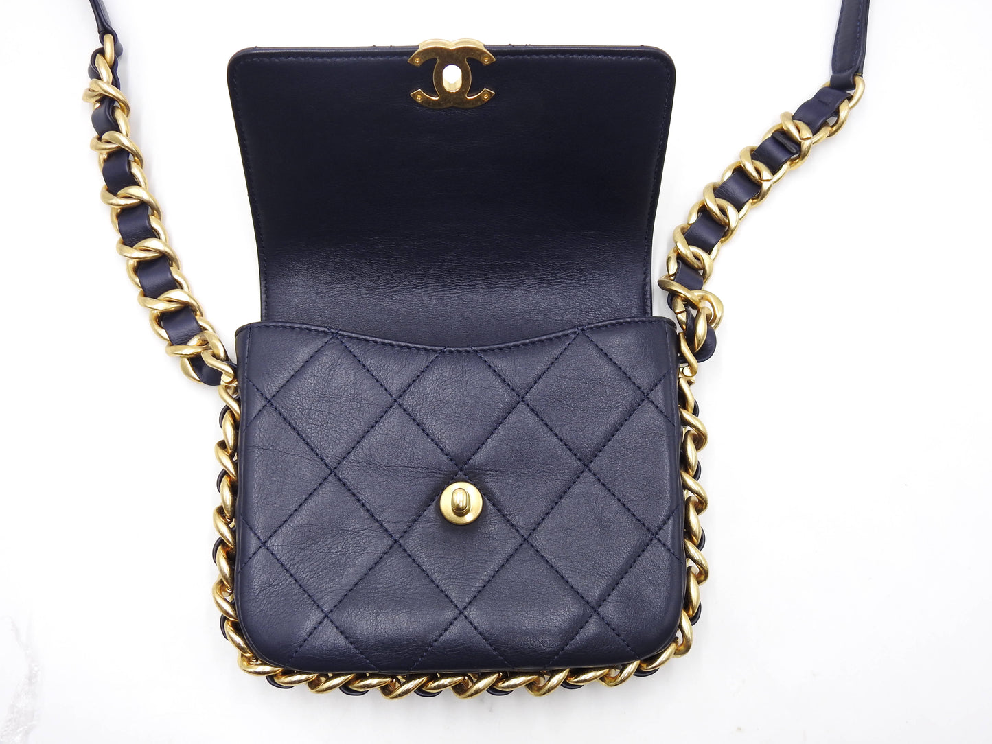 Chanel Matelasse Small Framing Flap Chain Shoulder Bag Calfskin Navy AS2831