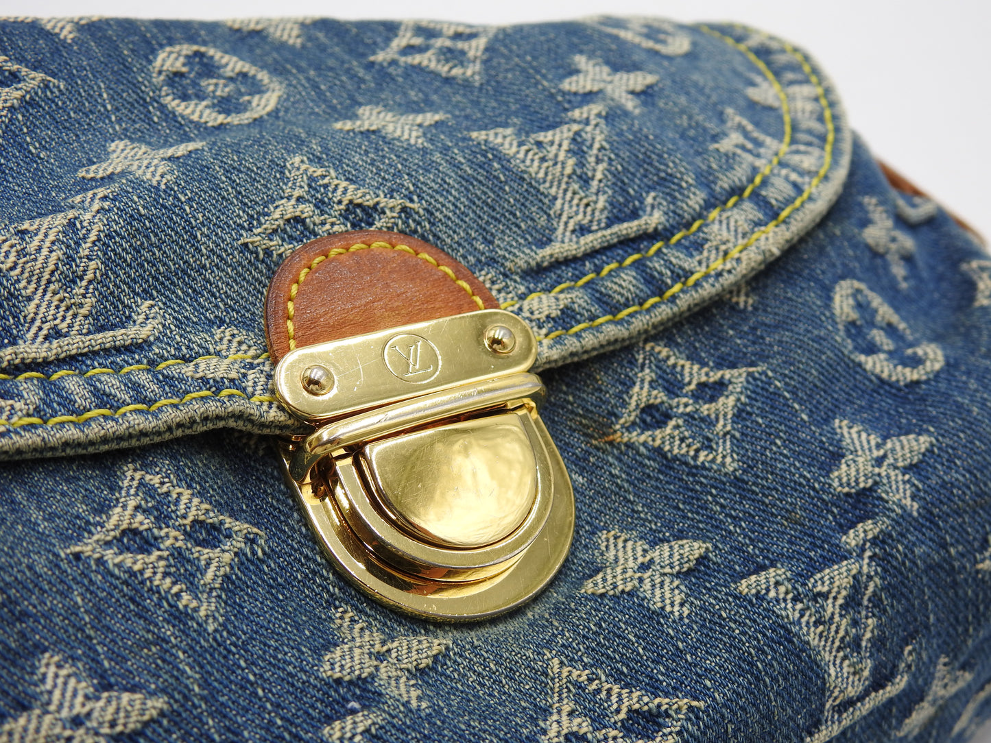LOUIS VUITTON Mini Pleaty Monogram Denim Shoulder Hand Bag Blue M95050