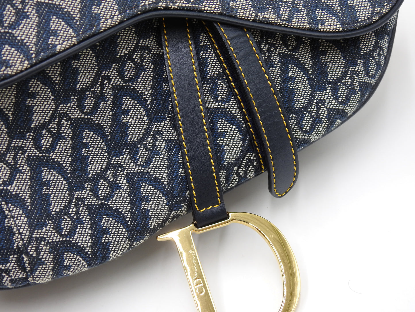 Christian Dior Trotter Oblique Saddle Bag Shoulder Hand Bag Canvas Navy