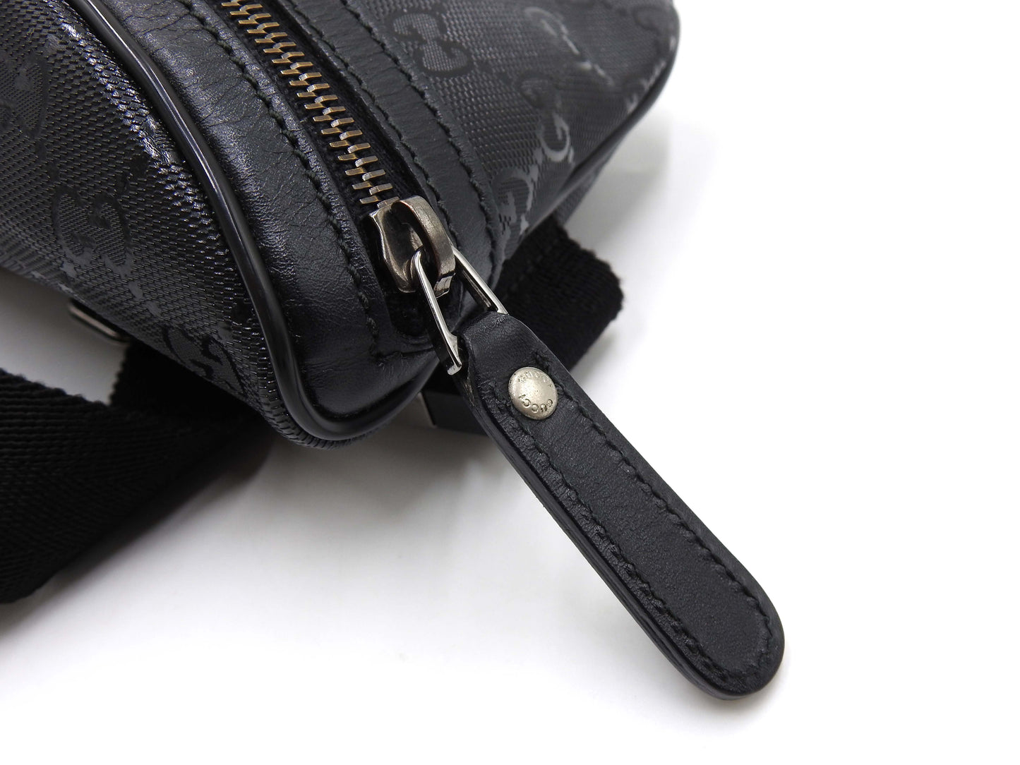 GUCCI GG Impreme Waist Body Belt Bag PVC Leather Black Silver 233269