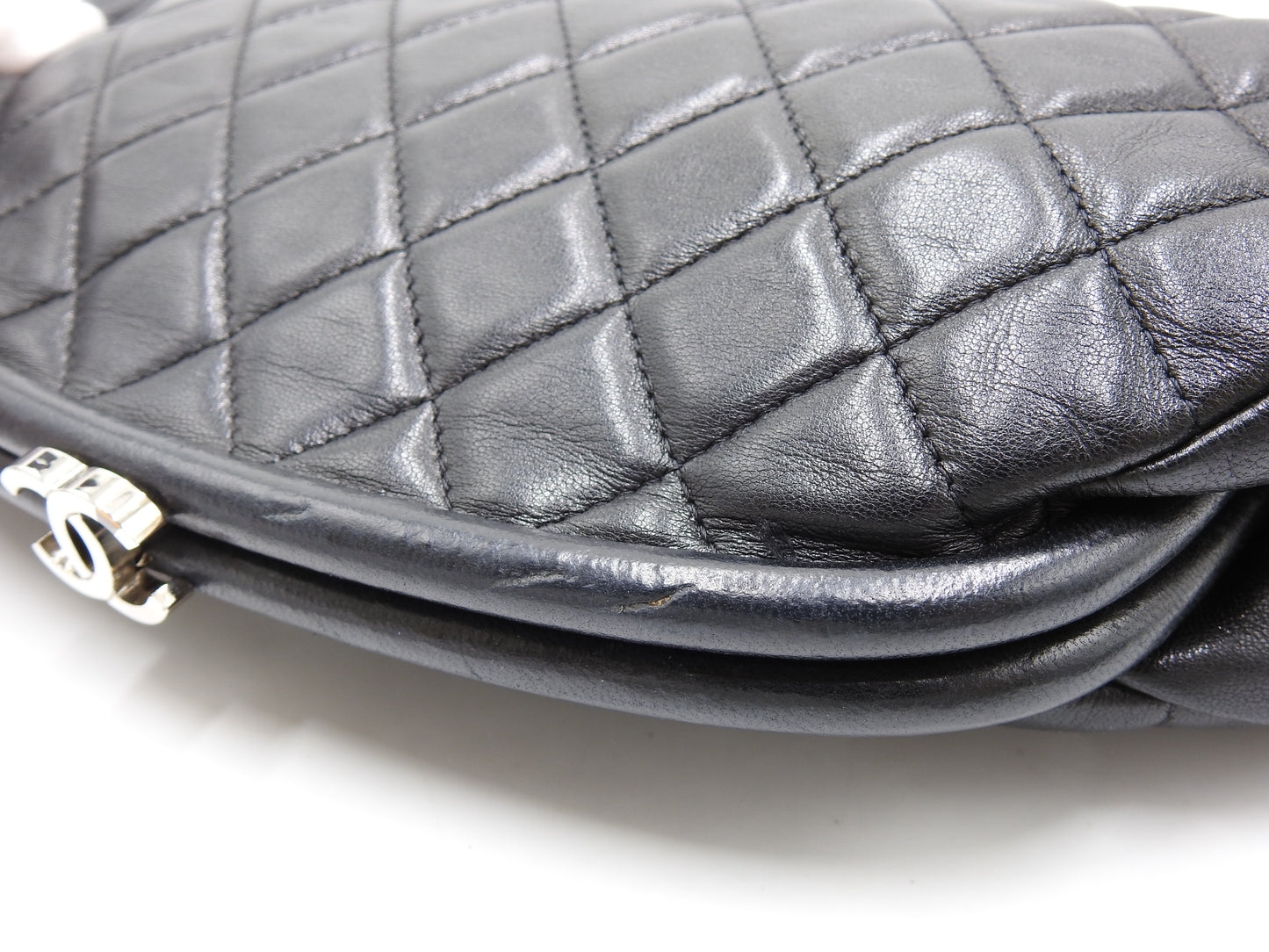 CHANEL Timeless CC Matelasse Clutch Second Bag Lambskin Black Silver