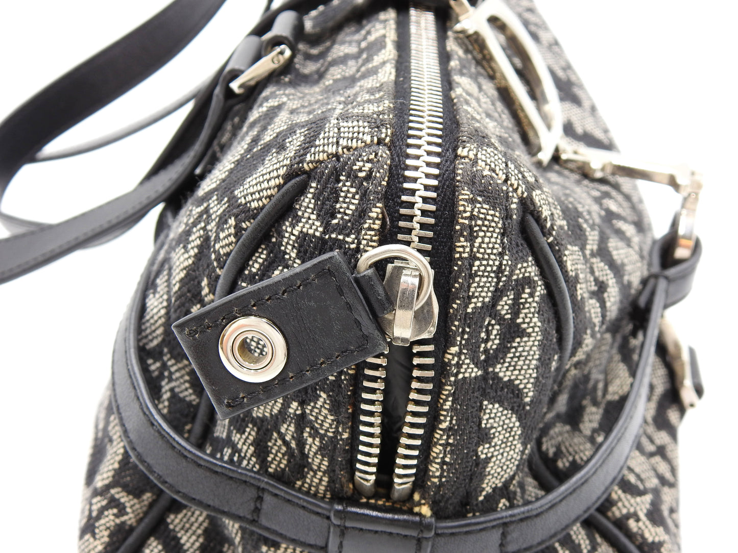 Christian Dior Trotter Oblique Boston Hand Bag Canvas Leather Black