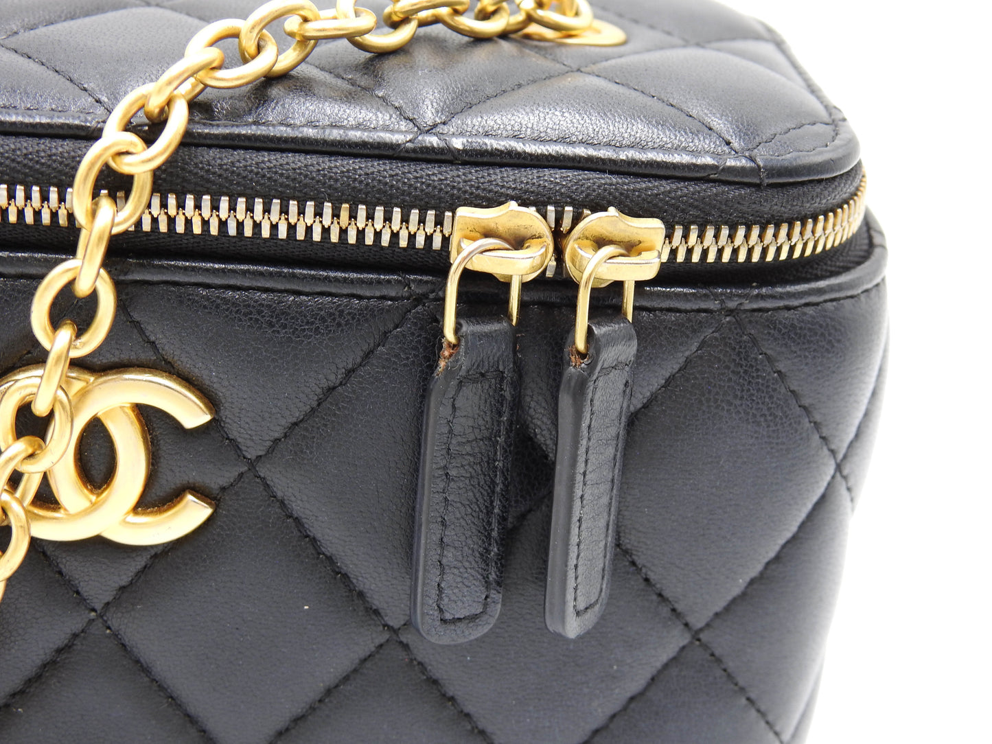 CHANEL CC Matelasse Chain Vanity Bag Shoulder Bag Lambskin Black Gold