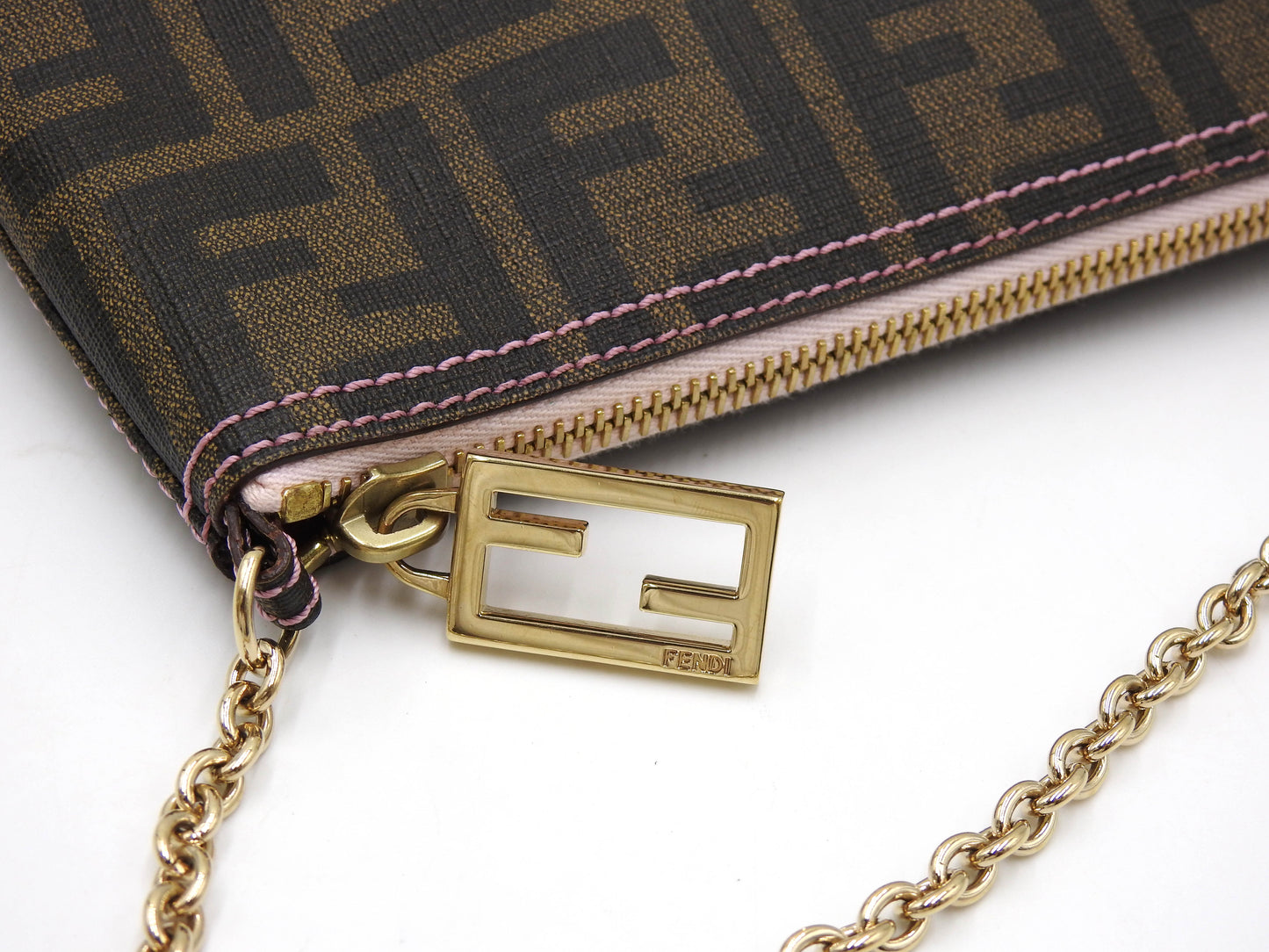 FENDI Zucca Chain Bag Pochette Accessories Pouch PVC 8BR592 Khaki