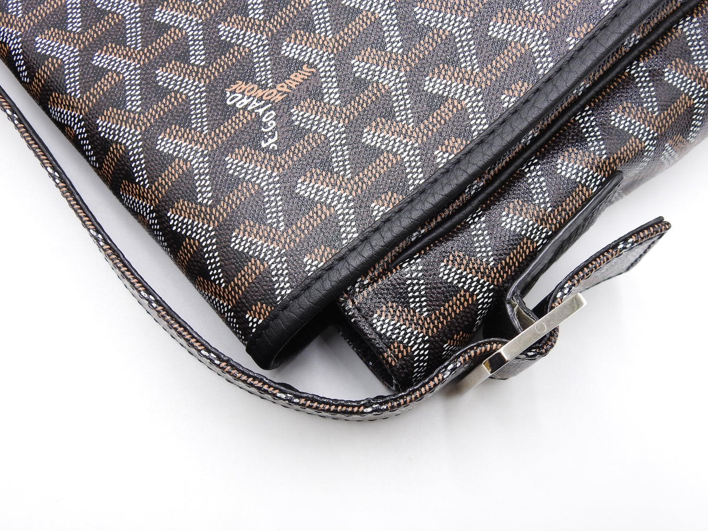 GOYARD Goyardine Grand Bleu MM Shoulder Bag PVC Canvas Leather Black