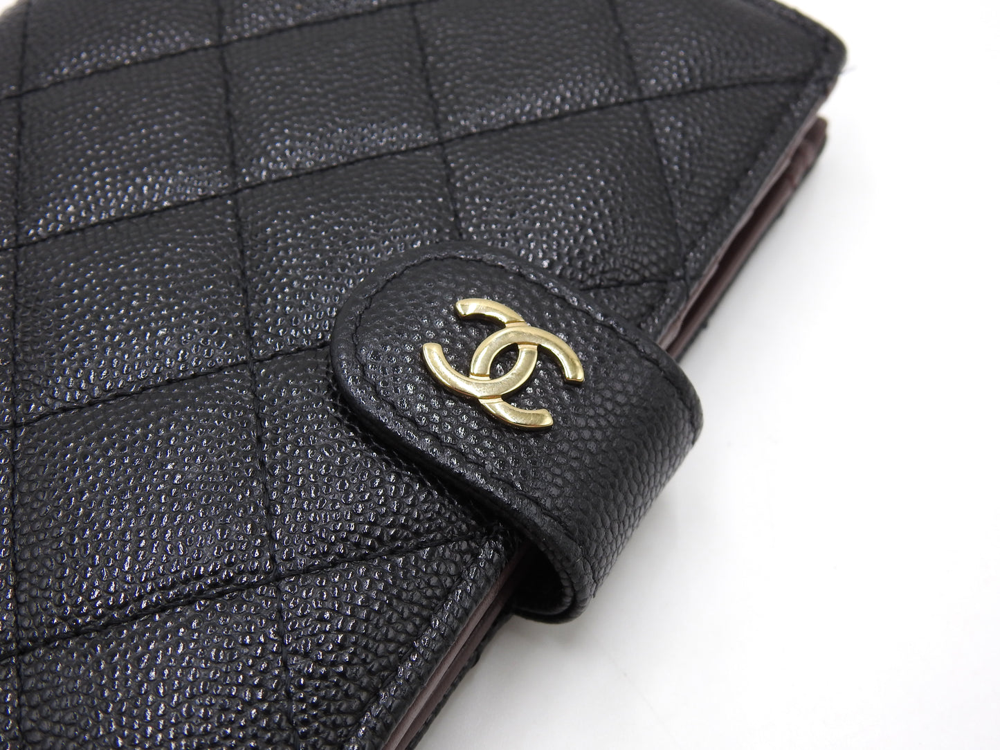 CHANEL CC Matelasse Passport Holder Bifold Wallet Caviarskin Black AP3791