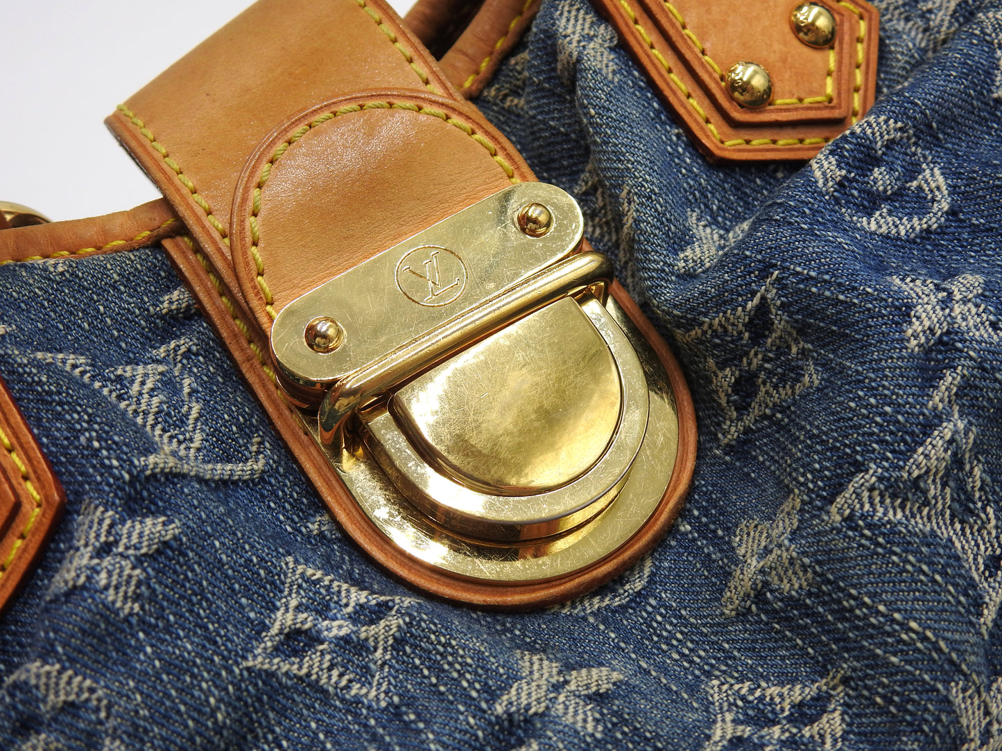 LOUIS VUITTON Pleaty Monogram Denim Hand Bag Shoulder Bag Blue M95020