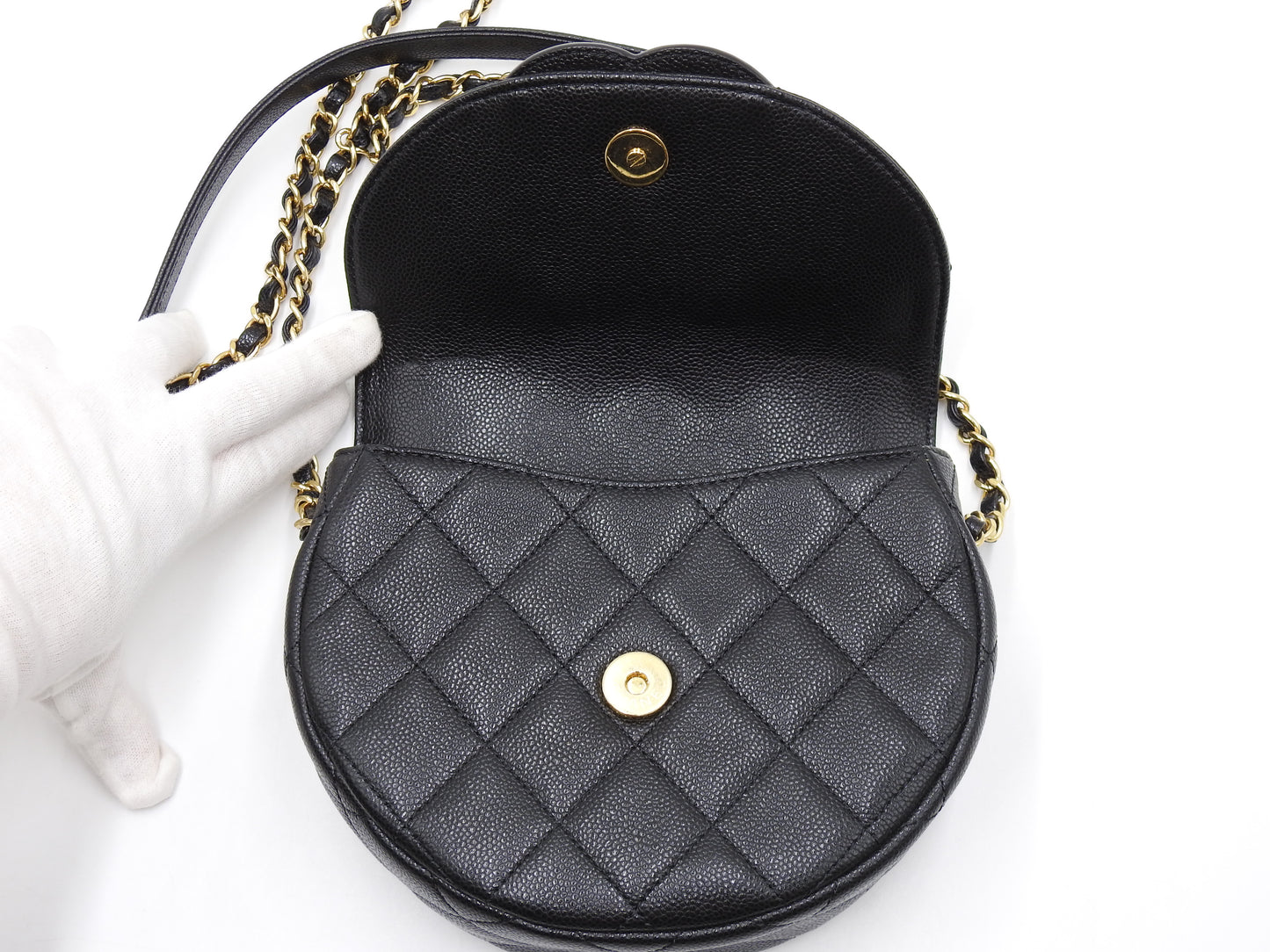 CHANEL CC Matelasse Chain Shoulder Bag Caviarskin Leather Black AS3867