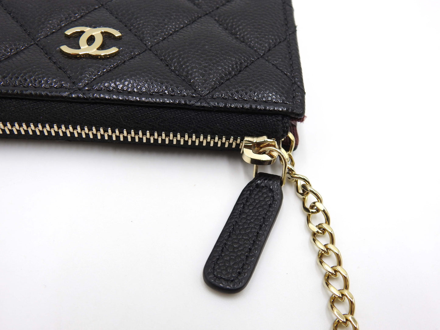 Chanel CC Matelasse Zipped Coin Purse Key Holder Caviarskin Black AP0221