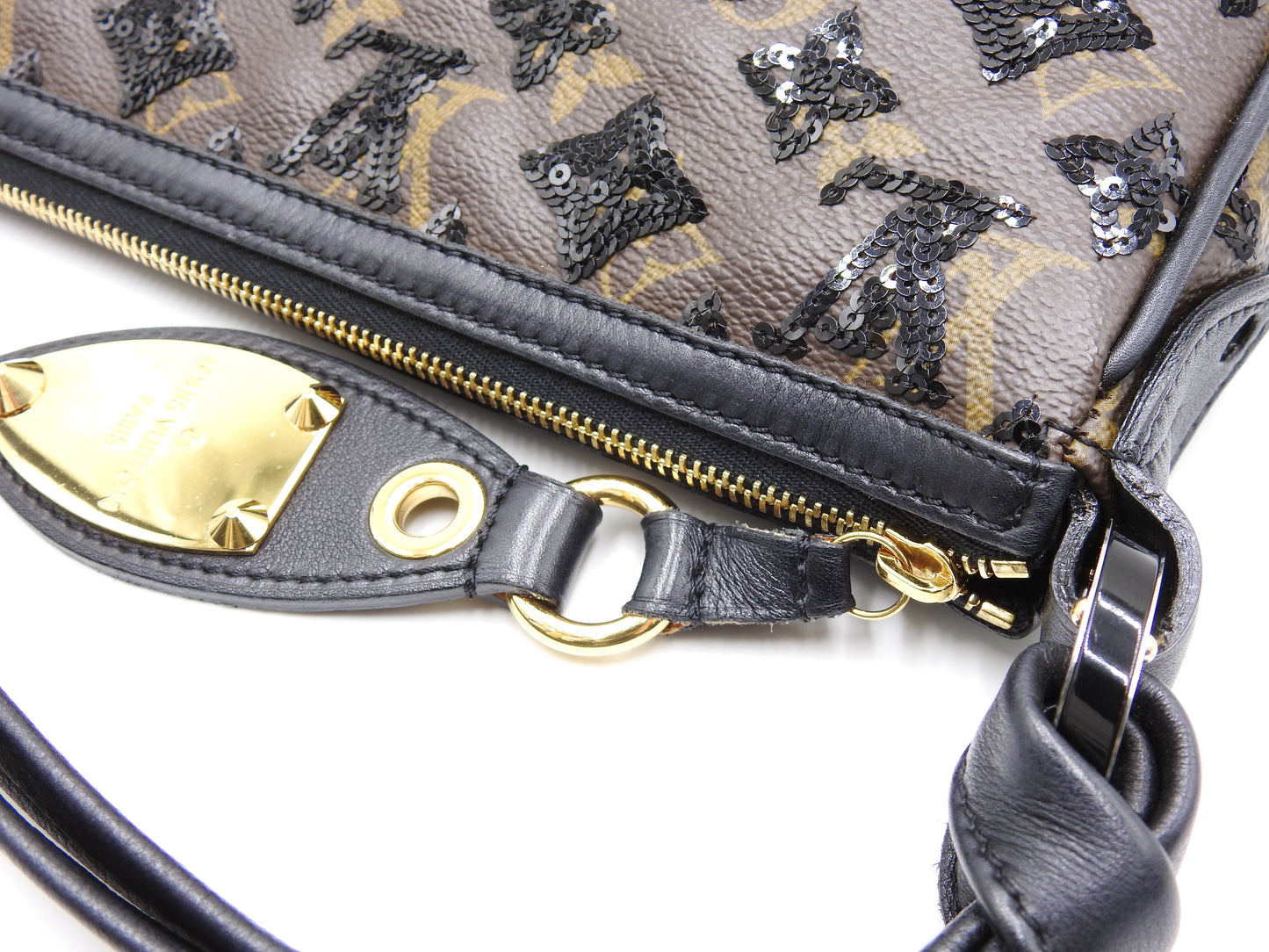 LOUIS VUITTON Monogram Eclipse Sequins Pochette Accessories Black M40247