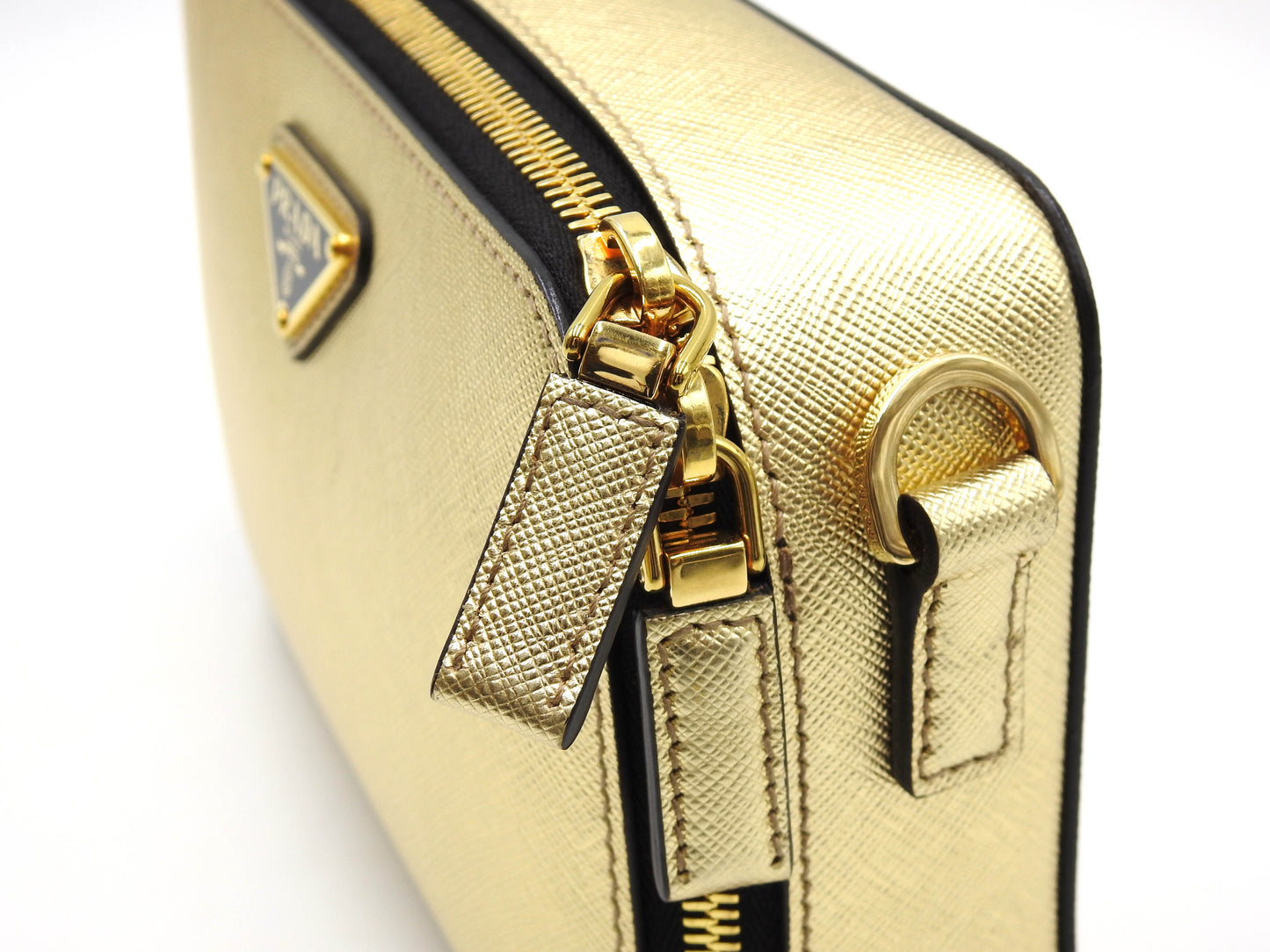 PRADA SAFFIANO TRAVEL SMALL BRIQUE Shoulder Bag Leather Gold 2VH070