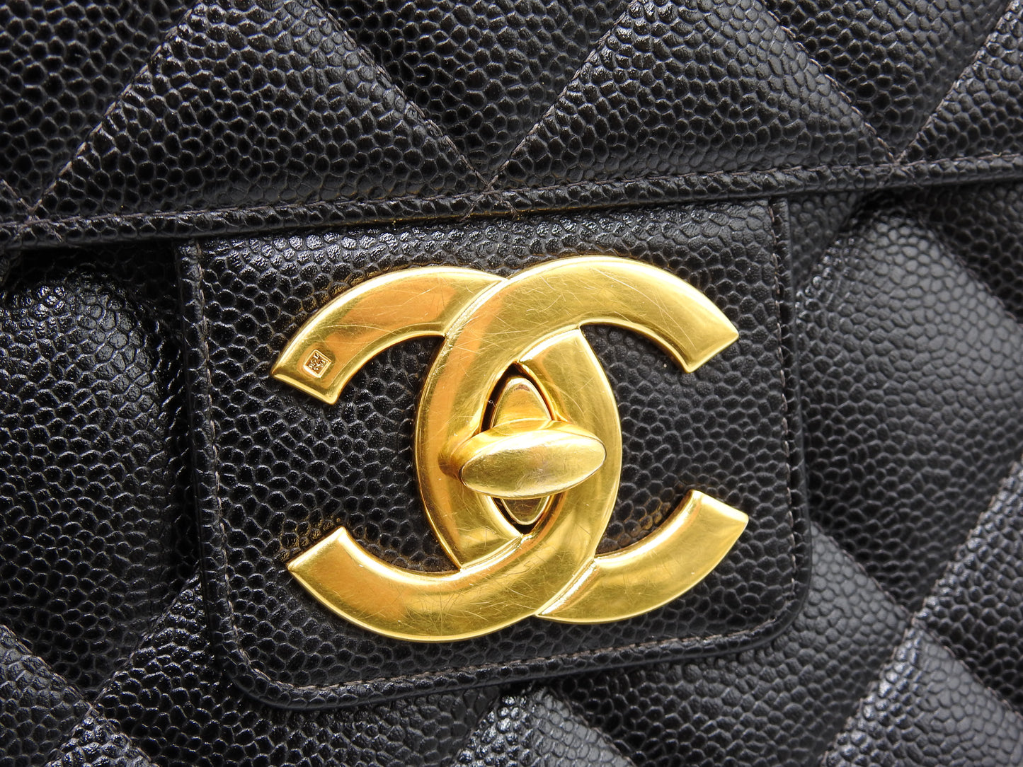 CHANEL CC Matelasse Briefcase Business Bag Caviarskin Leather Black Gold