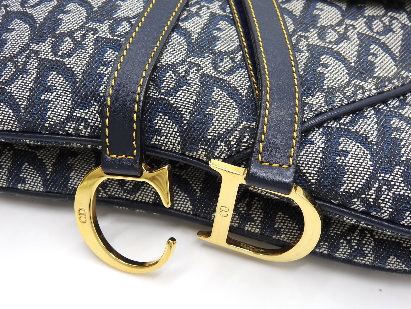 Christian Dior Trotter Oblique W Saddle Bag Shoulder Hand Bag Canvas Navy