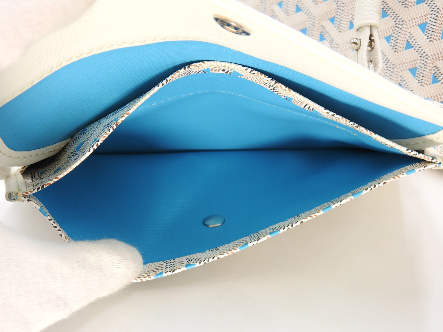 GOYARD Saint Louis Claire Voie PM Shoulder Tote Bag PVC Leather White Blue