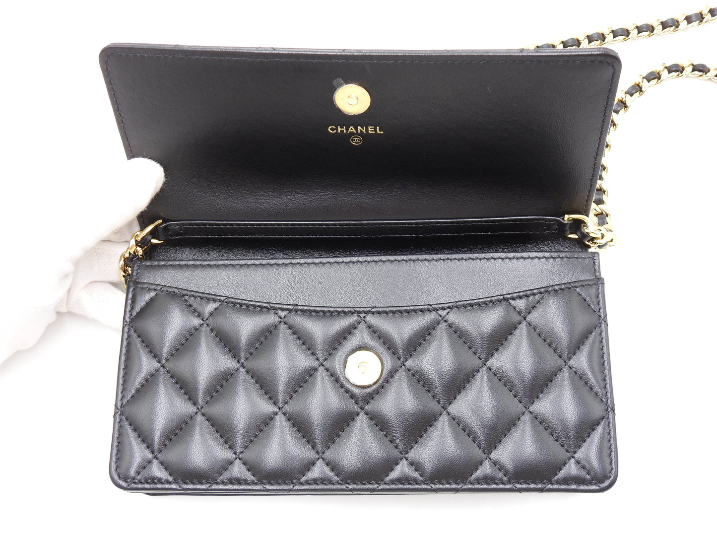 CHANEL Matelasse Chain Phone Holder Shoulder Bag Lambskin Black AP3764