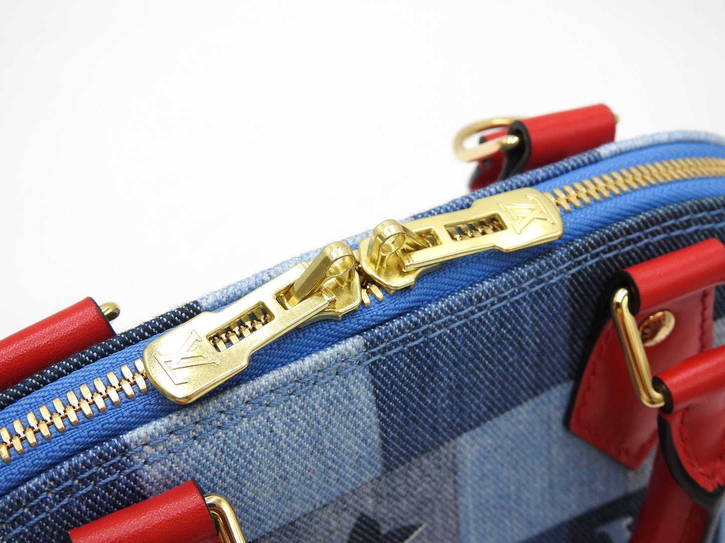 LOUIS VUITTON Monogram Denim Alma BB Shoulder Hand Bag Blue Red M45042