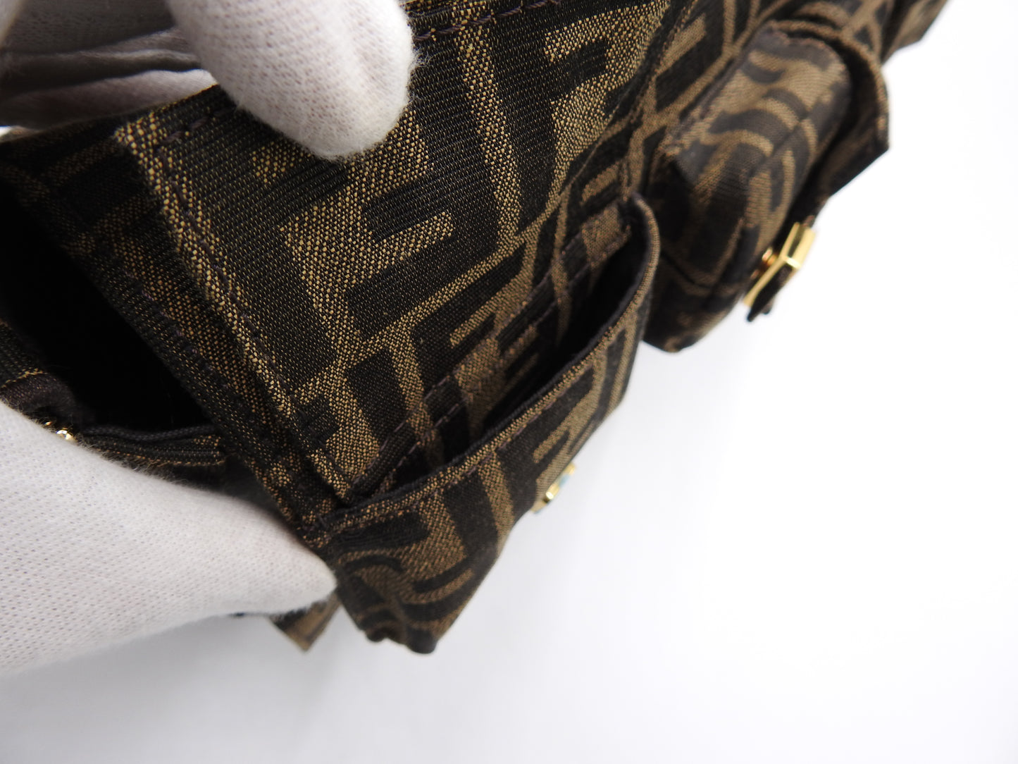 FENDI Multipocket Mamma Baguette Shoulder Hand Bag Zucca Khaki 8BR808