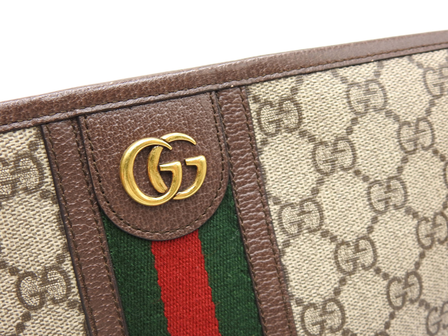 GUCCI Ophidia Web GG Supreme Toiletry Pouch Clutch Bag Beige Brown 598234