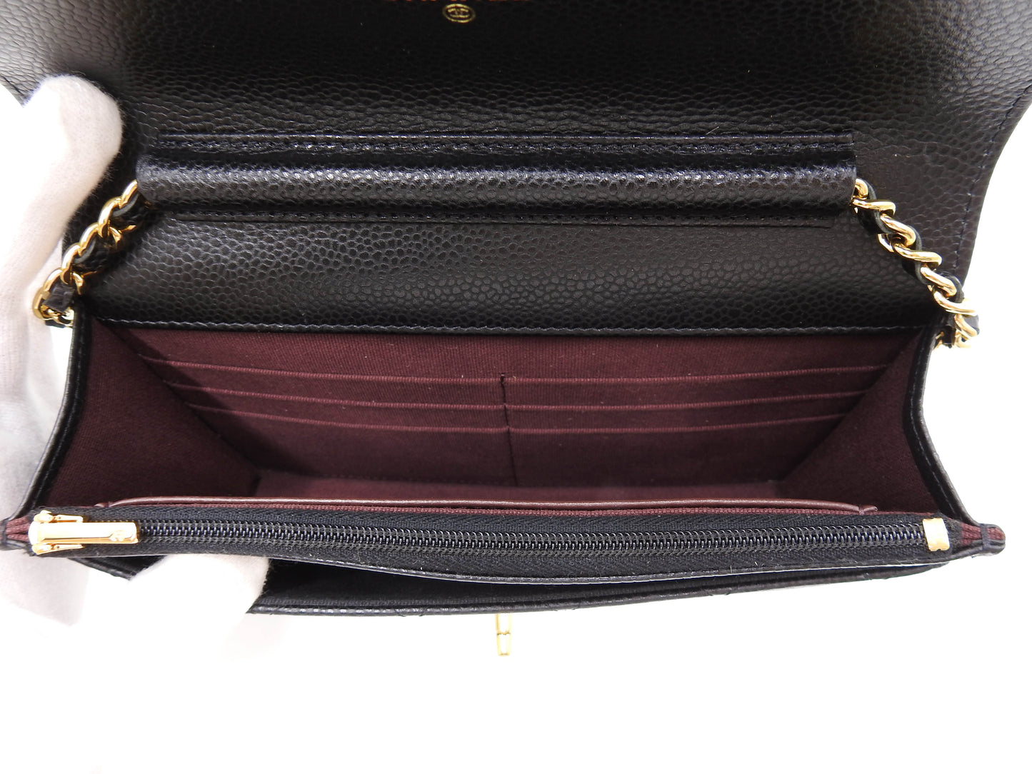 CHANEL CC Turn Lock Wallet on Chain Shoulder Bag Caviarskin Black AP3622