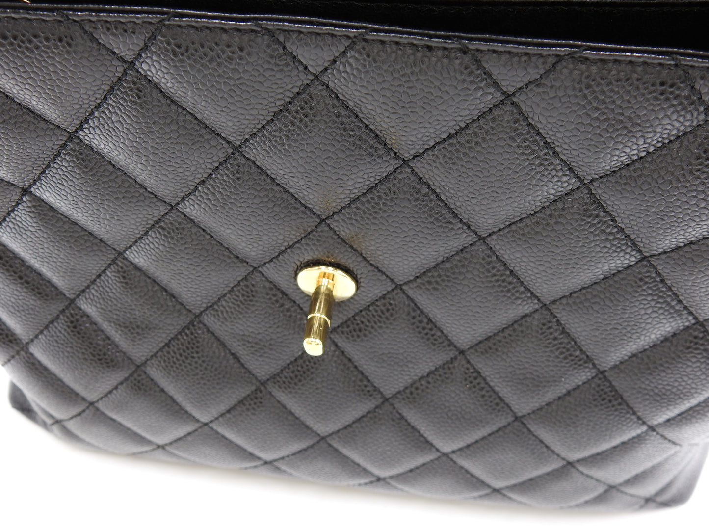CHANEL Matelasse CC Kelly Hand Bag Caviarskin Leather Black Gold A12397