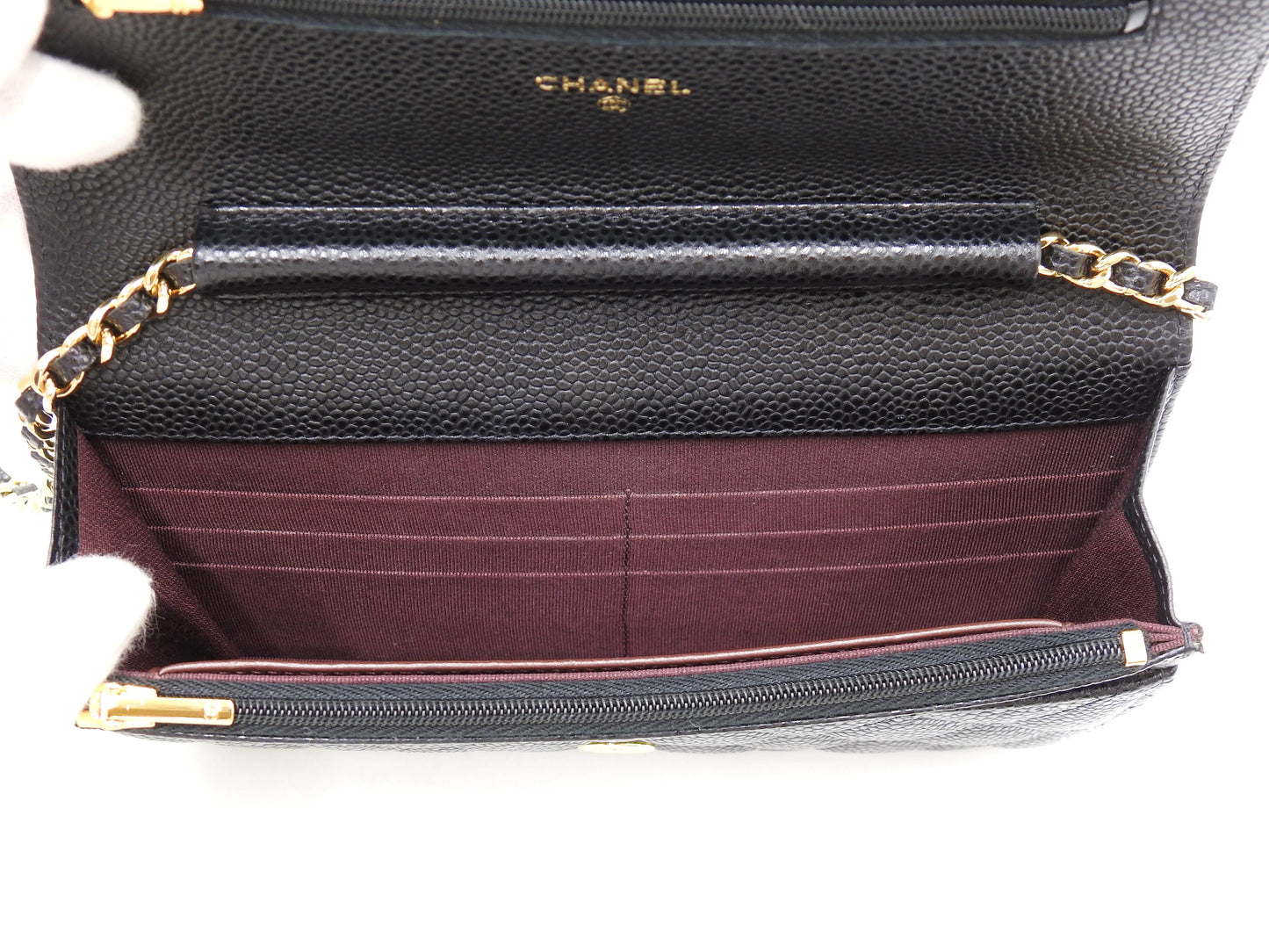 CHANEL CC Matelasse Wallet On Chain Shoulder Bag Caviarskin Black AP0250