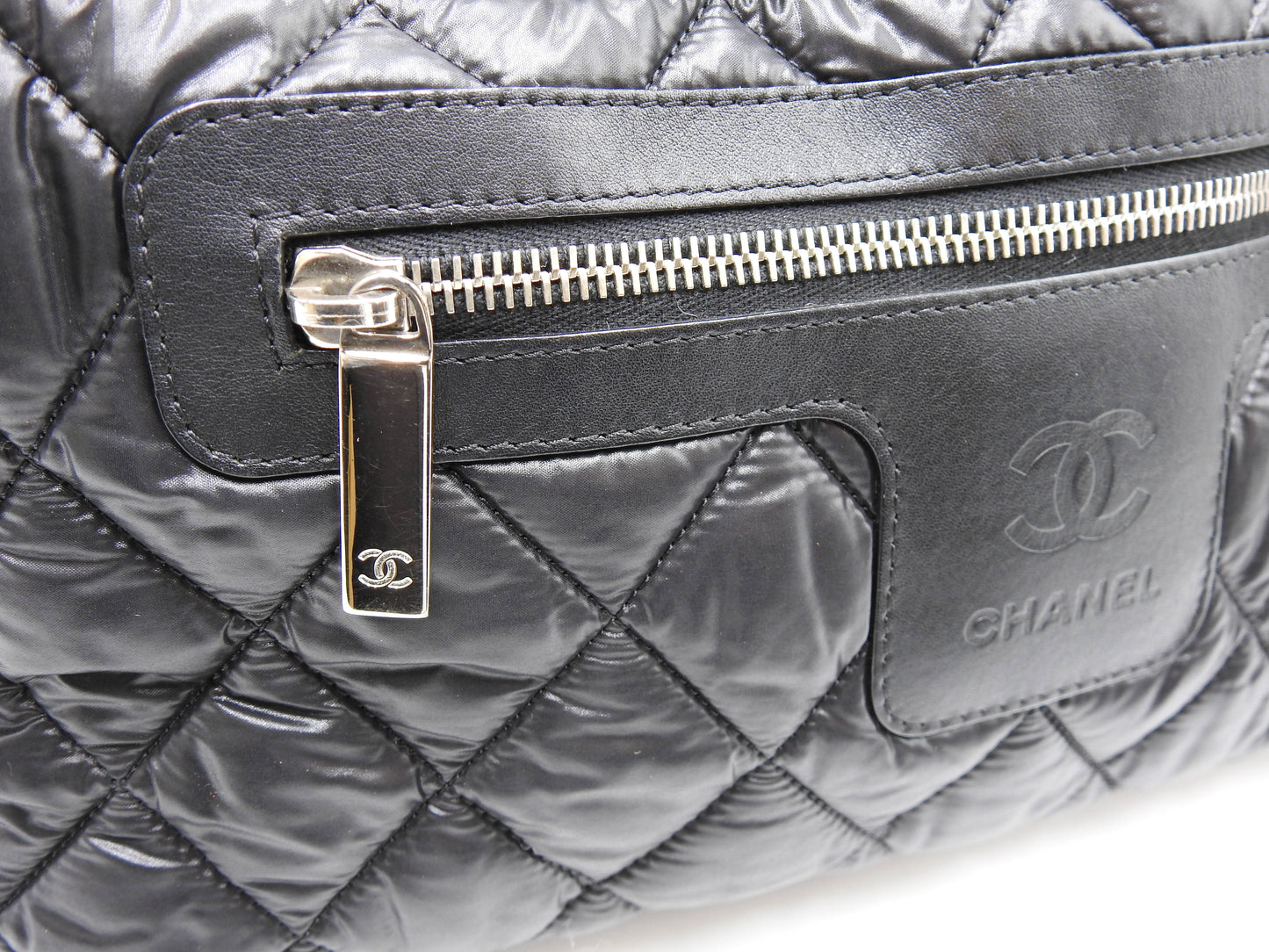 CHANEL Coco Cocoon PM Small Tote Bag Hand Bag Quilting Nylon Black A48610